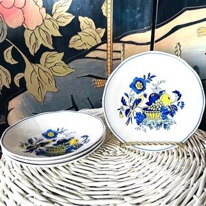 Vintage MCM Copeland Spode England Harvest Blue Bird Saucer Plate Set x 4 Plates
